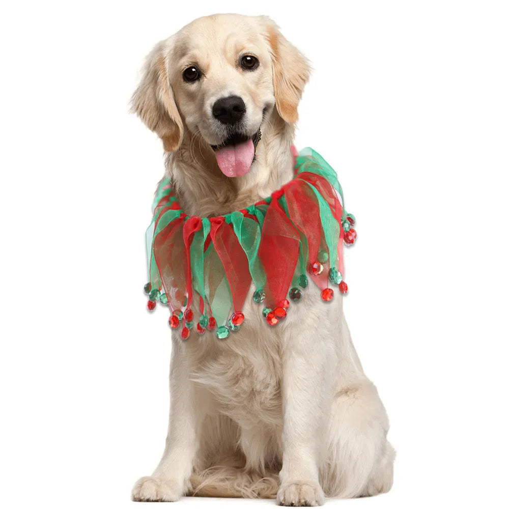 Colourful cloth dog collar with tie dye patterns in seasonal colours