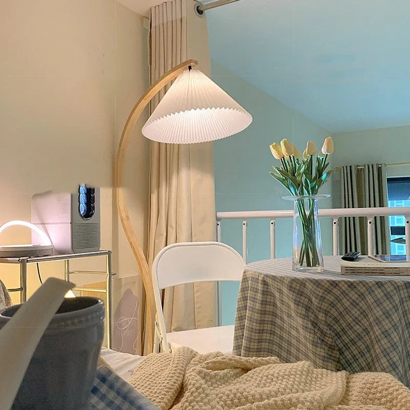 Vertical retro bedside lamp with sofa edge base showing log white and wine red lampshade options