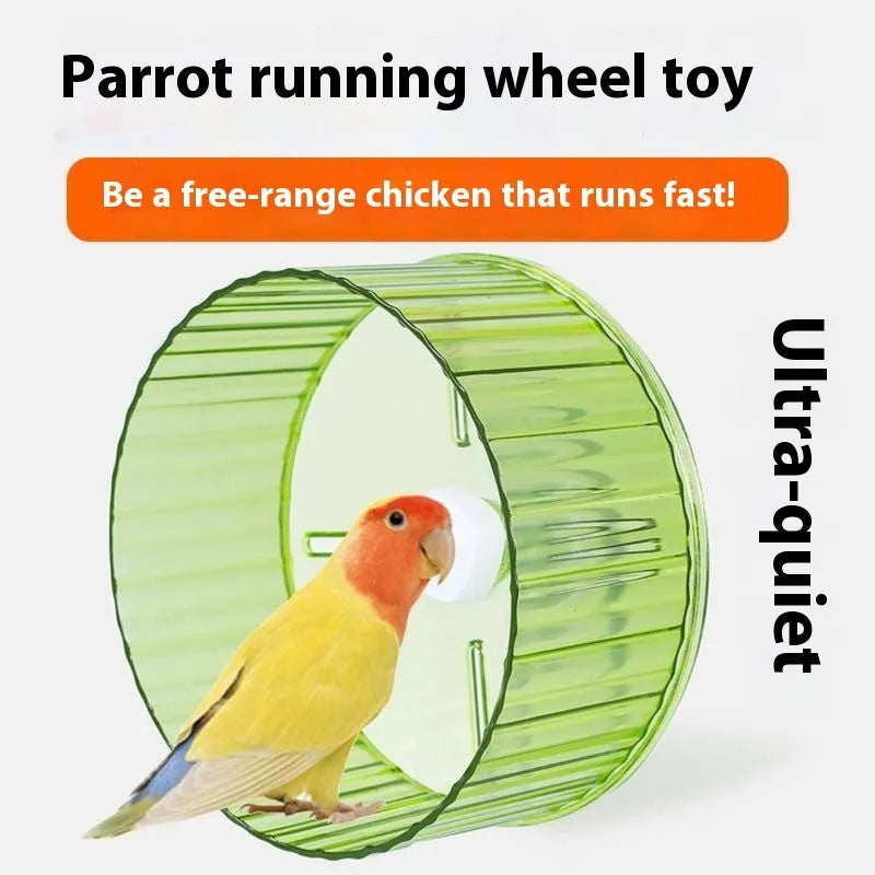 21cm transparent plastic parrot running wheel toy for bird cage exercise.