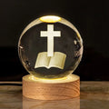 White crystal ball church desk ornament lamp with solid wood warm light base