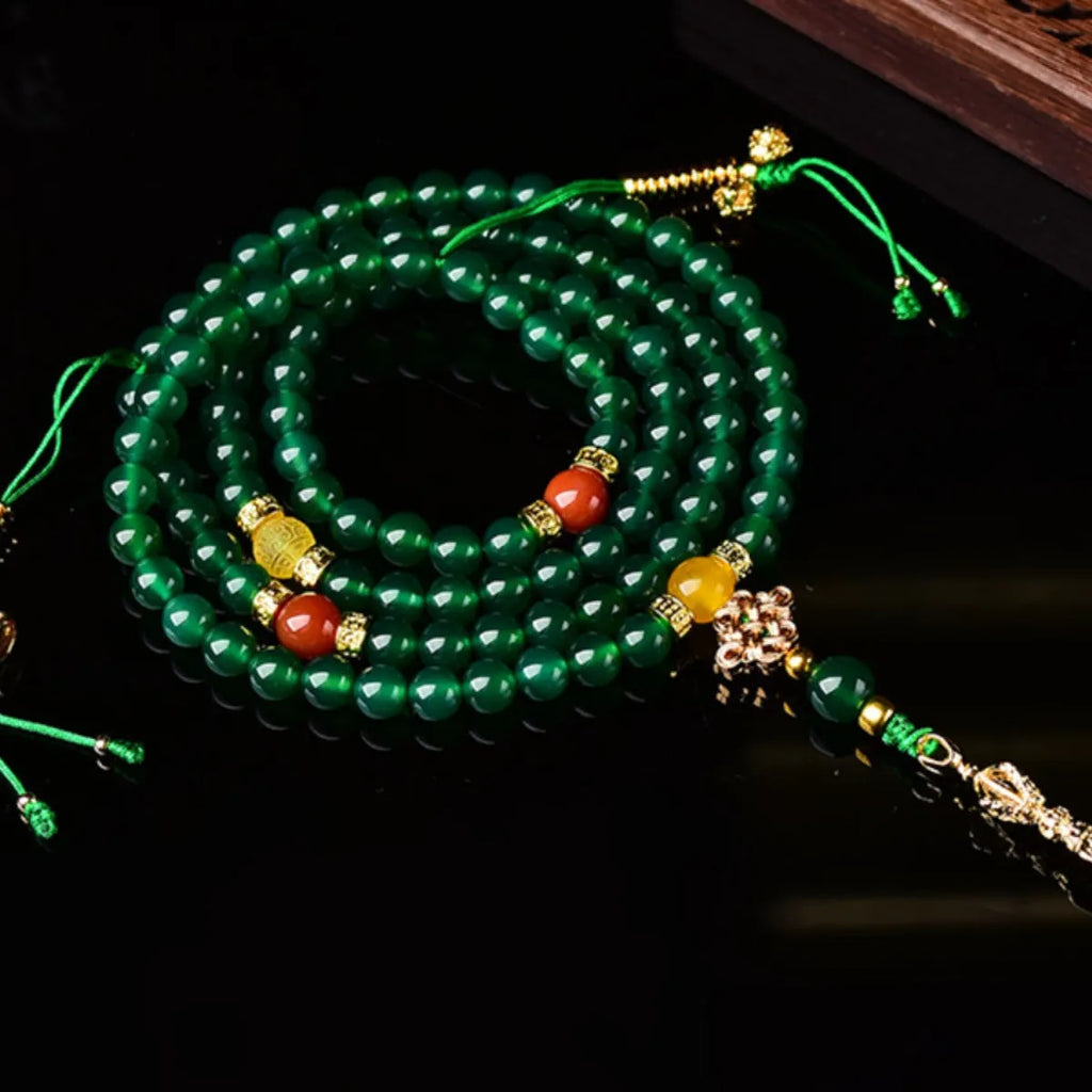 Natural green agate multi-circle bracelet with handcrafted beads in three size options