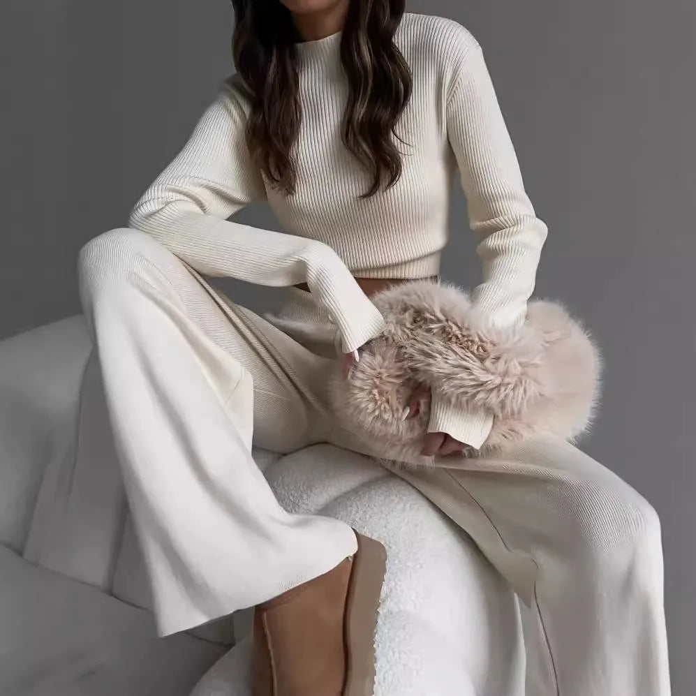 Women's cotton blend long-sleeve leisure suit set in apricot colour with matching trousers