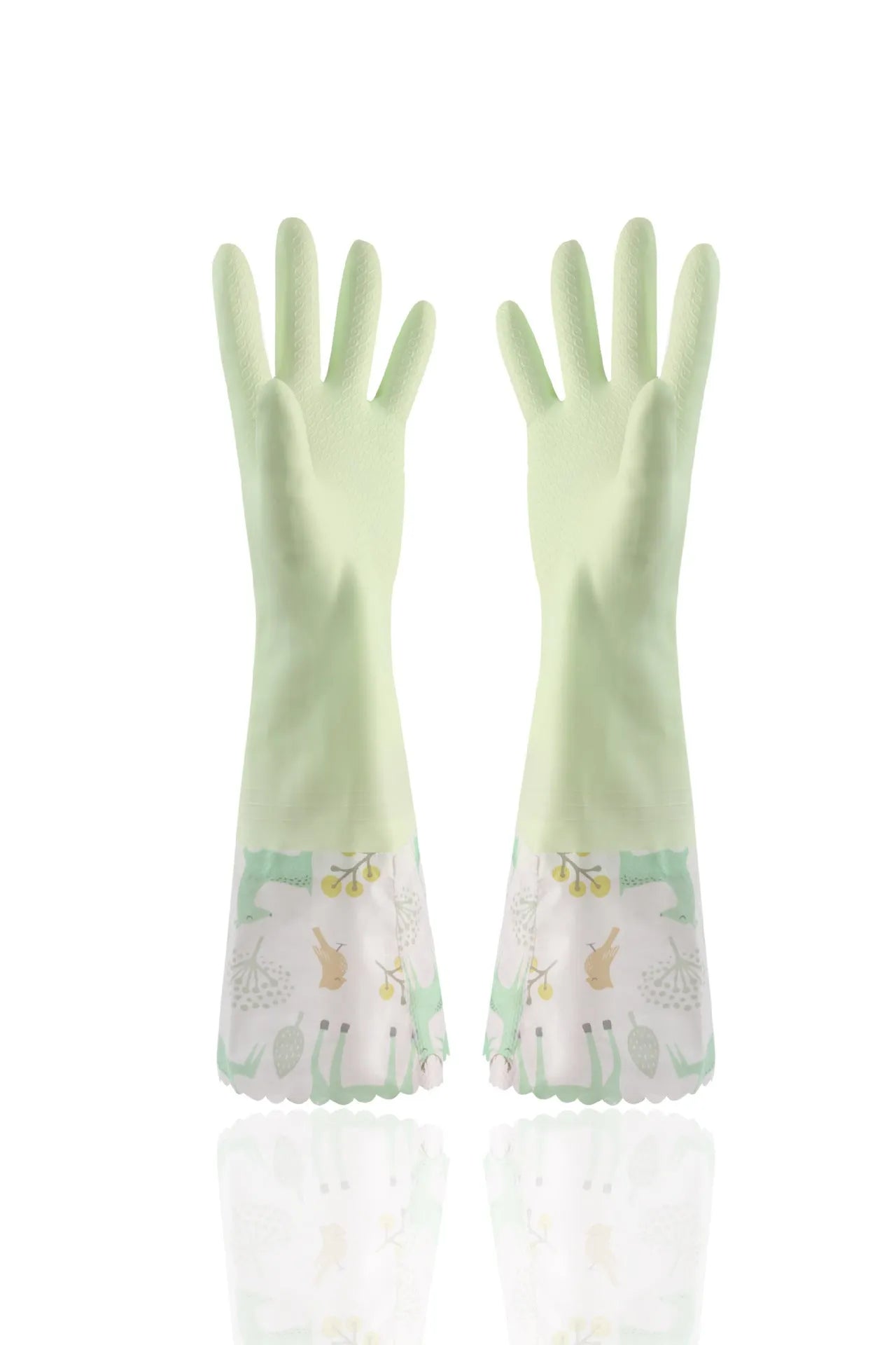 PVC waterproof cleaning gloves in Nordic blue with drawstring single layer collar