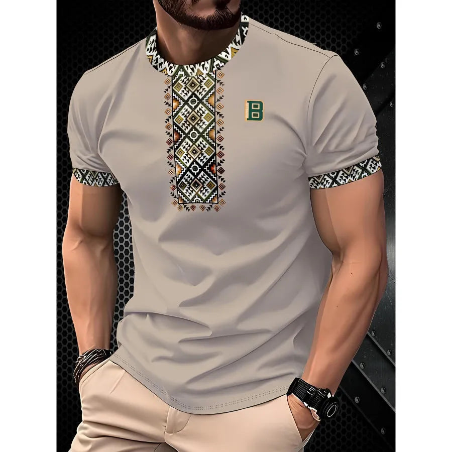 Men's loose fit short sleeve T-shirt with bold 3D printed stripe pattern in a picture style colour.
