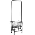 White iron pulley storage car with a single hanging rod for wardrobe organisation.