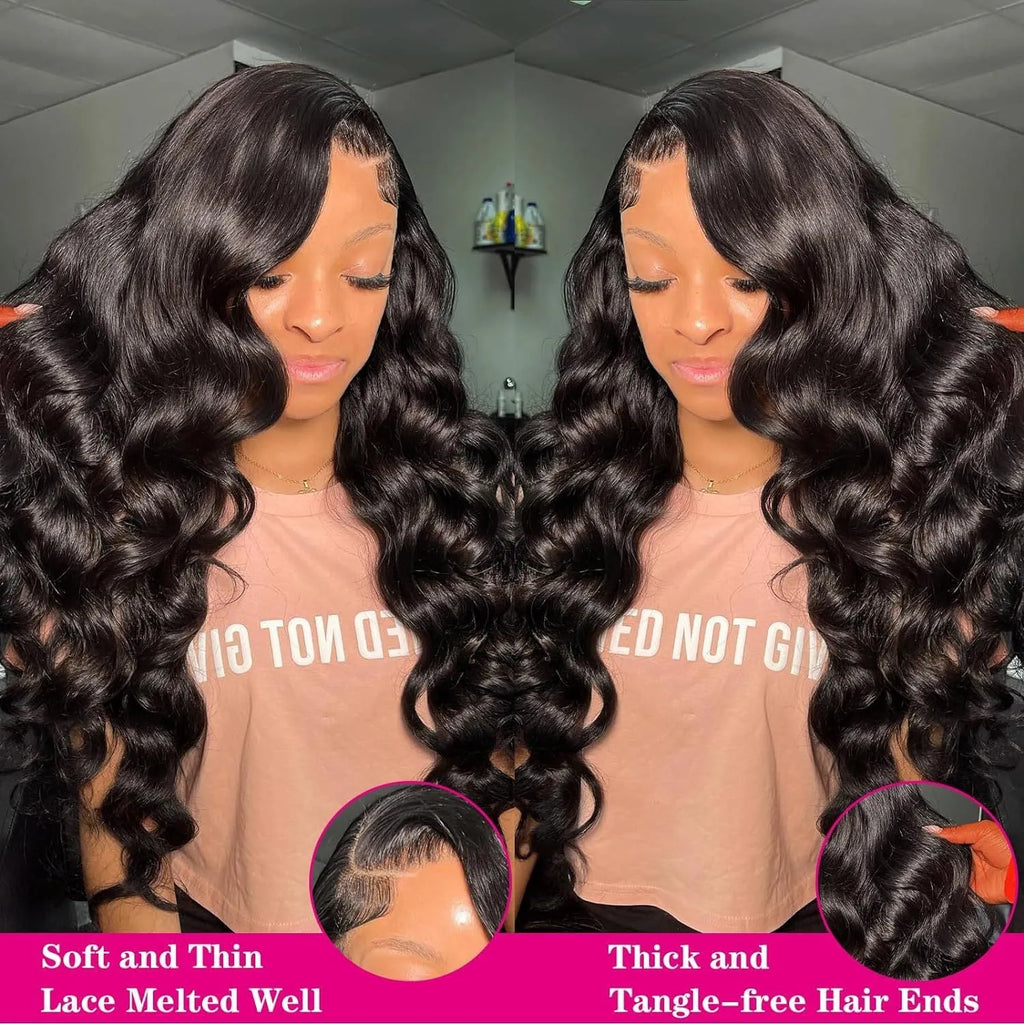Black synthetic wig with medium-long curly waves, 22 inches length, full head coverage
