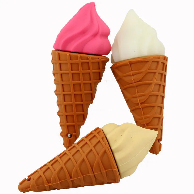 Mini ice cream shaped USB flash drive in pink colour on a white background