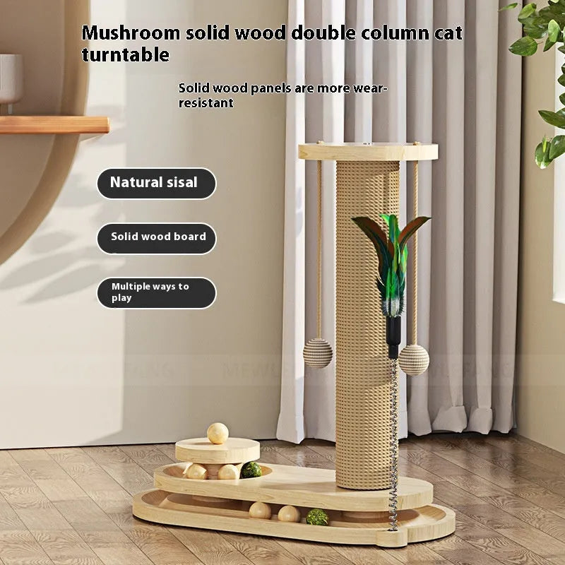 Solid wood cat turntable scratching post with oval rotating design and multiple style options