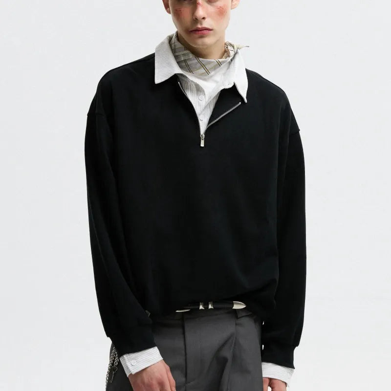 Men's cotton two-piece polo collar sweatshirt in burgundy with loose fit