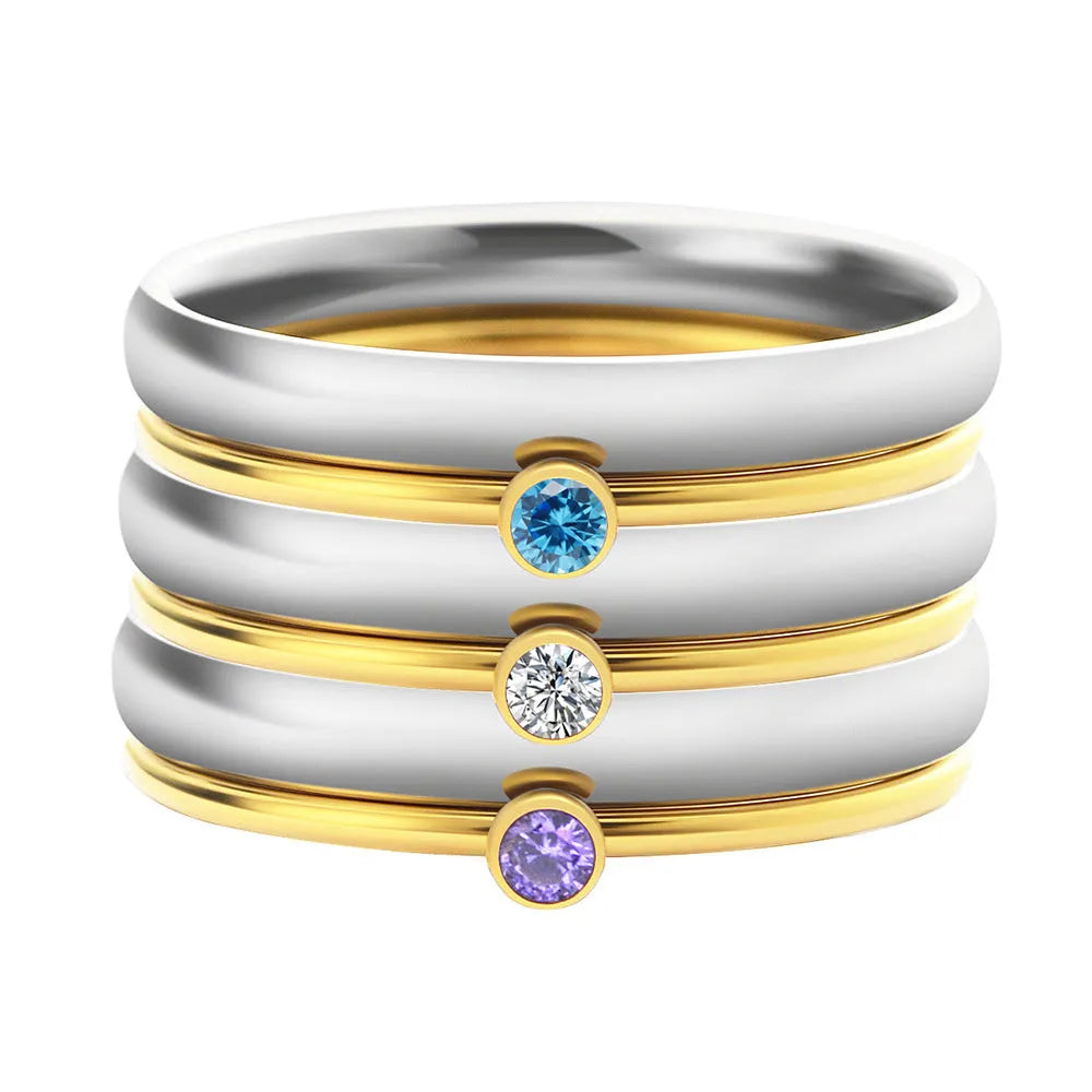 December birthstone titanium steel ring with geometric shape and superimposed engraving.