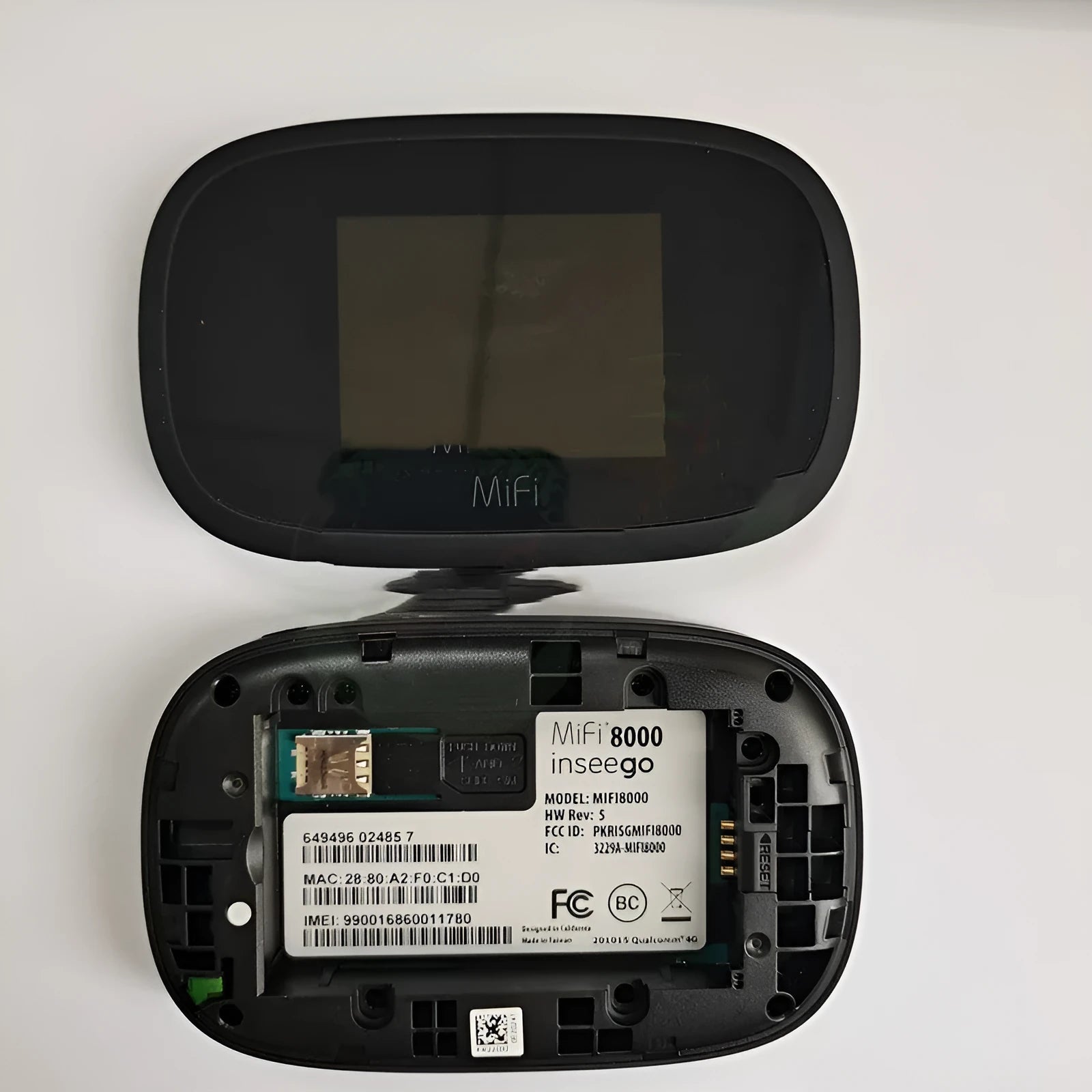 Black MiFi8000 portable 4G wireless router with compact rectangular design