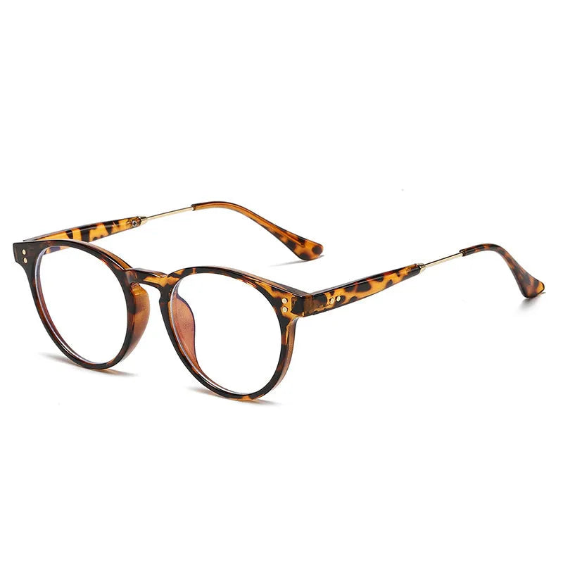 Retro plate full rim myopia glasses with anti-blue light AC lens in metal frame leopard ring colour 9352-C7