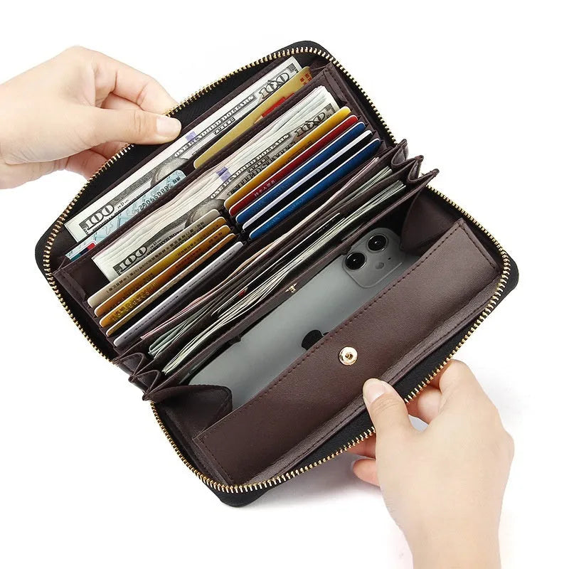 Women's genuine leather large capacity wallet with RFID protection in six colour options