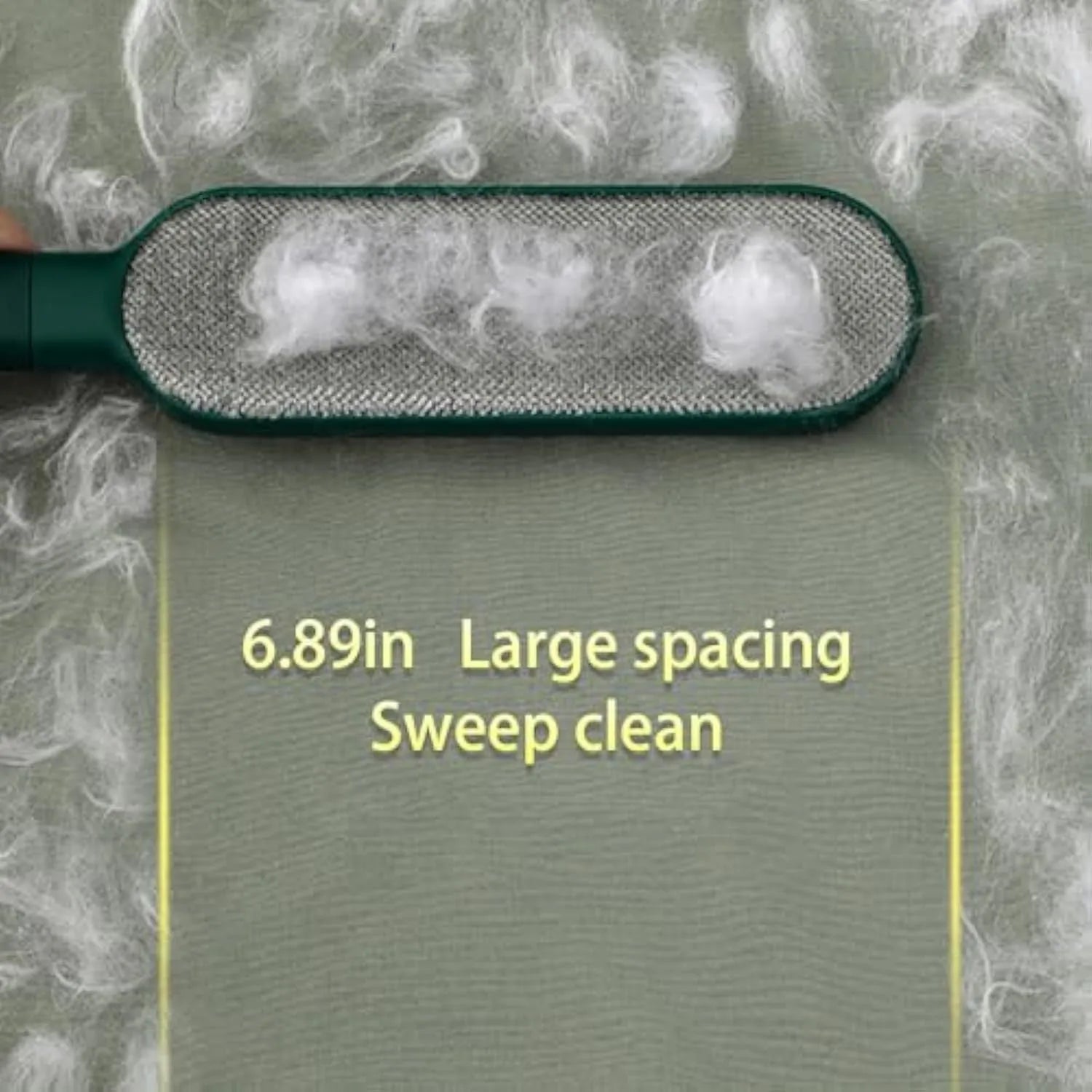 A reusable double-sided plush pet hair remover brush with a storage box base, shown in blue.