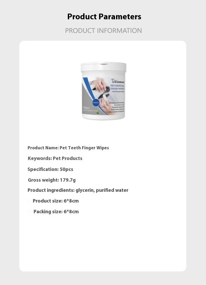Can of dog teeth cleaning wipes with reusable silicone finger stall for dental care application