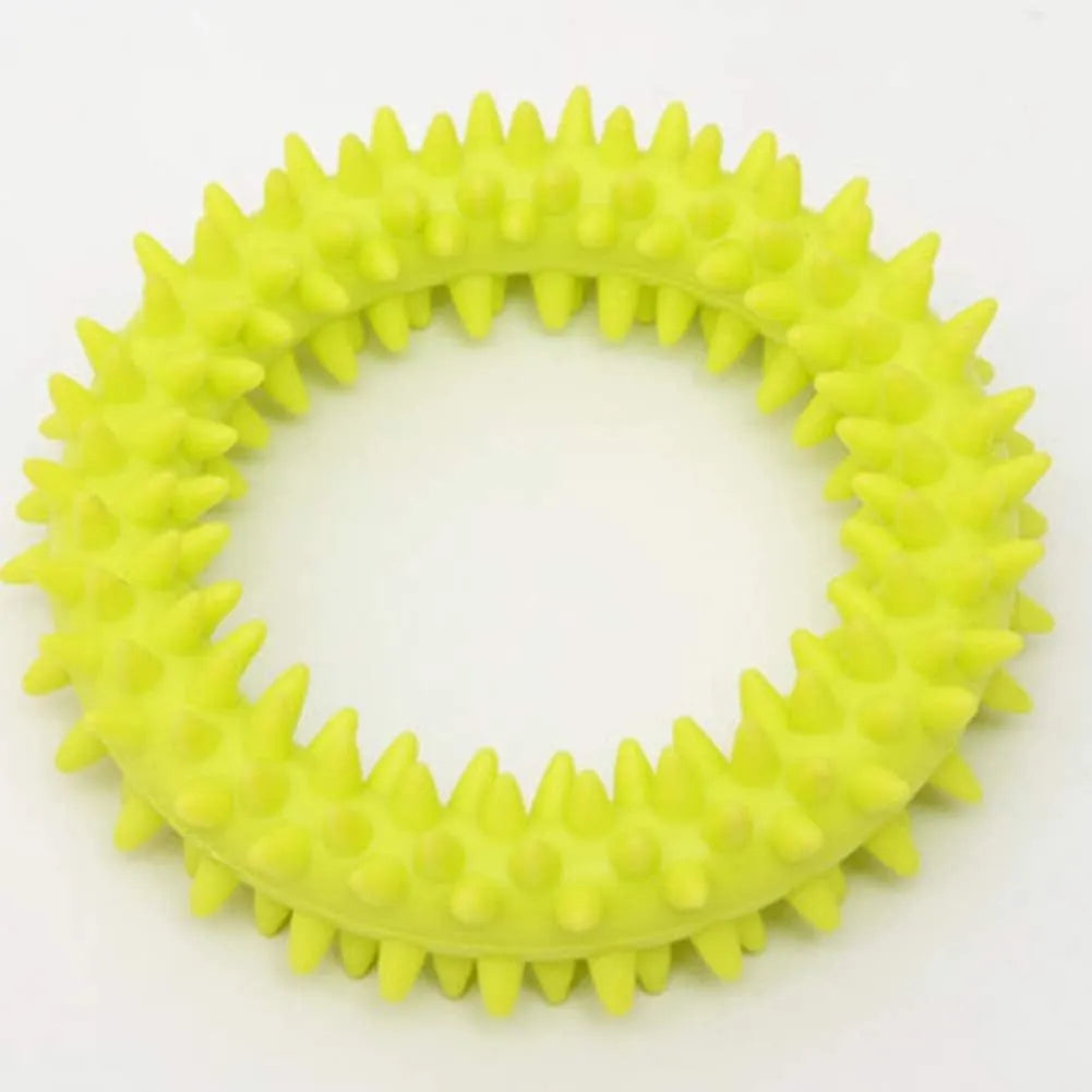 TPR spiky circle ring dog chew toy in selected colour, 9.5cm diameter