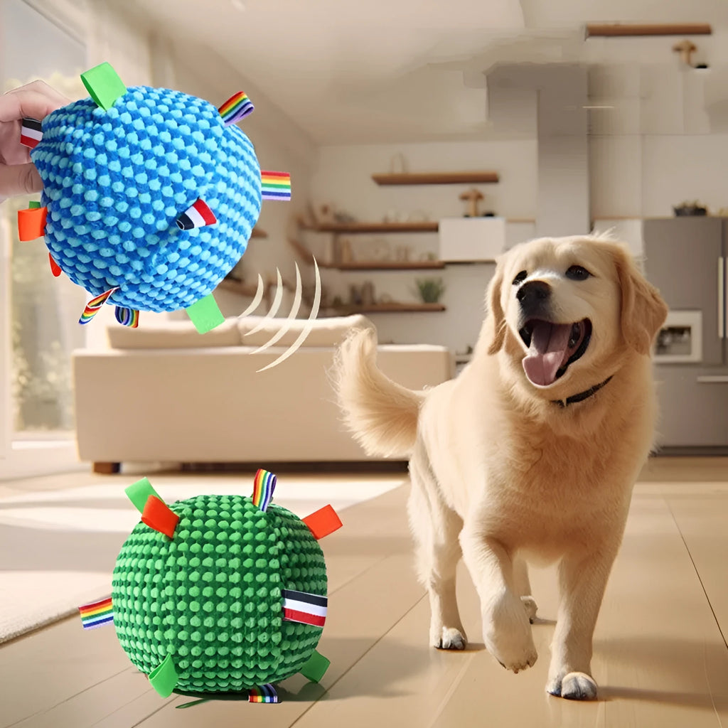 Blue and yellow textured pineapple lattice dog ball toy, 17cm in diameter, for chewing and fetching.
