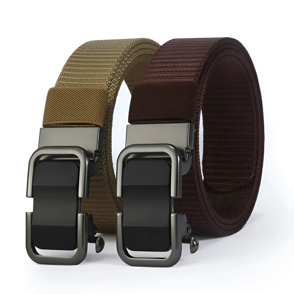 Toothless nylon canvas men's belt in 120cm length with alloy buckle in Army Green colour