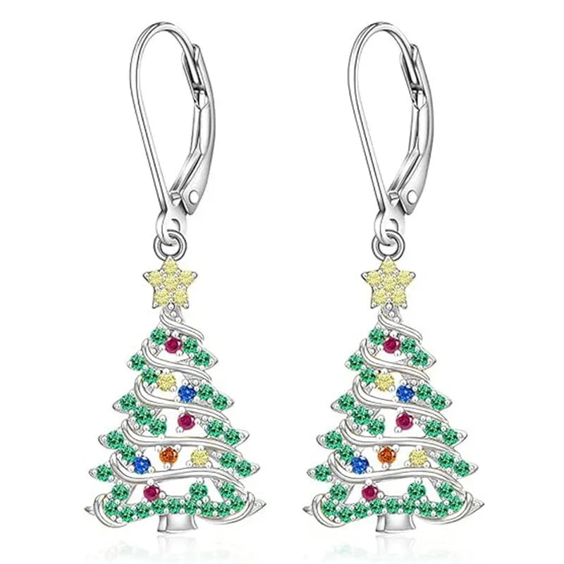 White gold colour Christmas tree and star design pendant earrings for women