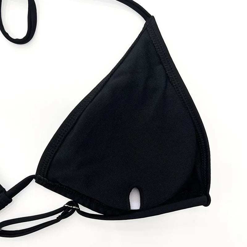 Black mesh bikini four-piece swimsuit set with long sleeves for women's swimming sports