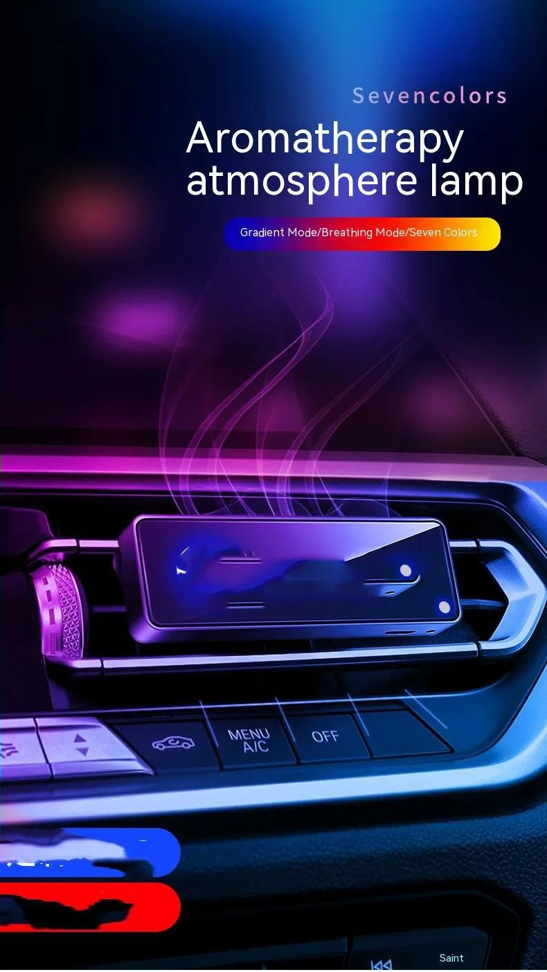 Black car air outlet aromatherapy ambience light with LED and perfume diffuser for vehicle odour removal