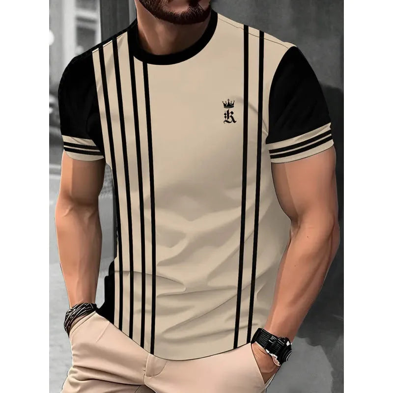 Men's loose fit short sleeve T-shirt with bold 3D printed stripe pattern in a picture style colour.