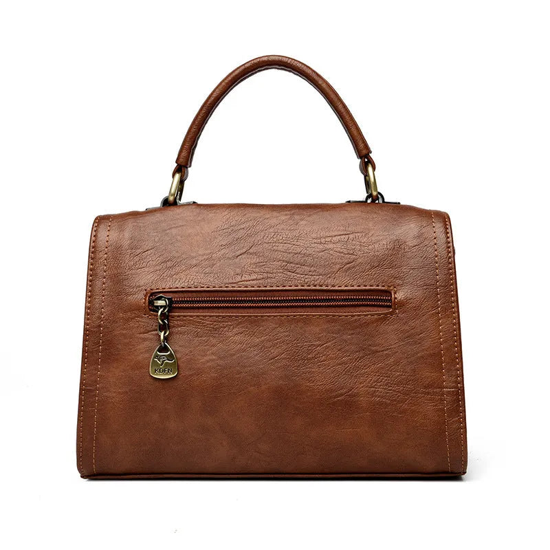 Soft PU leather crossbody bag for women in a horizontal square shape with a sandwich pocket.