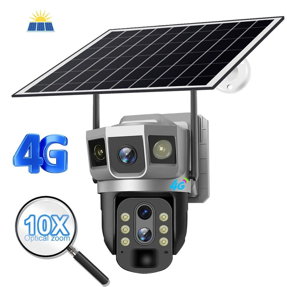 V380 outdoor smart security camera with solar panel and 4G connectivity for remote monitoring