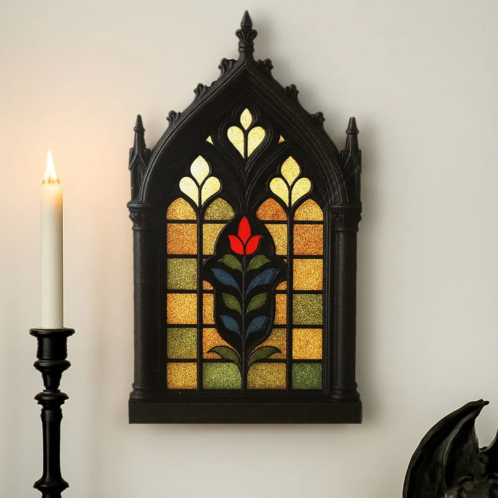 Black wooden Gothic style wall mounted storage rack with pendant shelf design