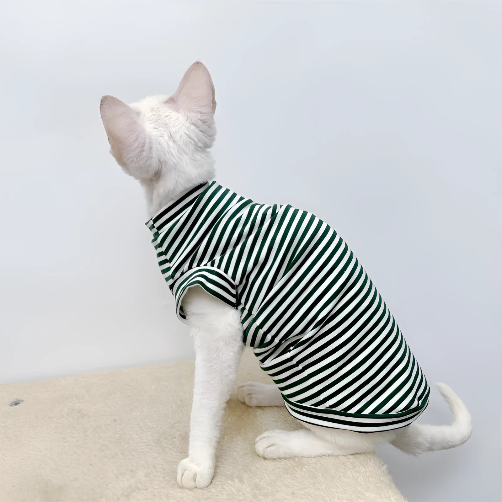 Green striped stretch fleece vest for dogs and cats, size XS to XXL