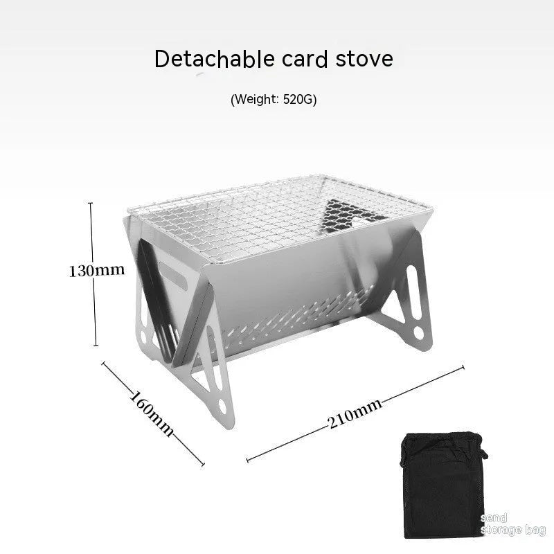 Stainless steel folding barbecue oven with charcoal grill and storage bag for outdoor cooking