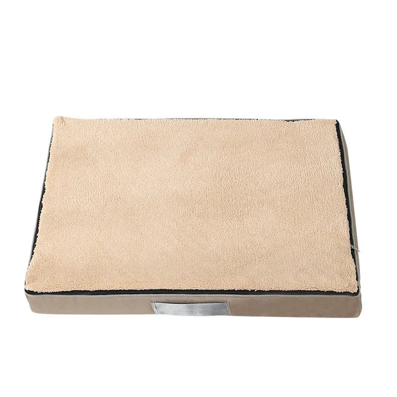 Brown removable cover memory foam dog mat showing size options
