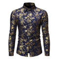 Men's metal bronzing printed lapel shirt cardigan in wine red colour with regular fit