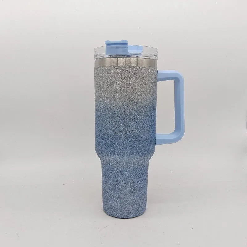 Large stainless steel vacuum insulation cup with gradient colour finish and double-layer construction