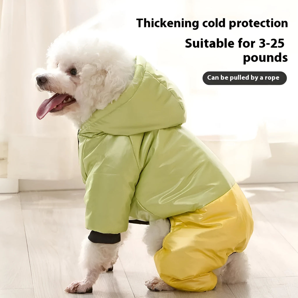 Green waterproof windproof dog four-legged cotton-padded coat size L