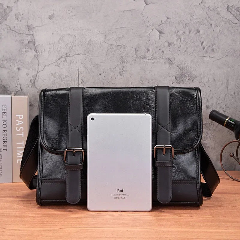 Black Korean style men's commuter backpack with anti-theft function and sewing thread detailing