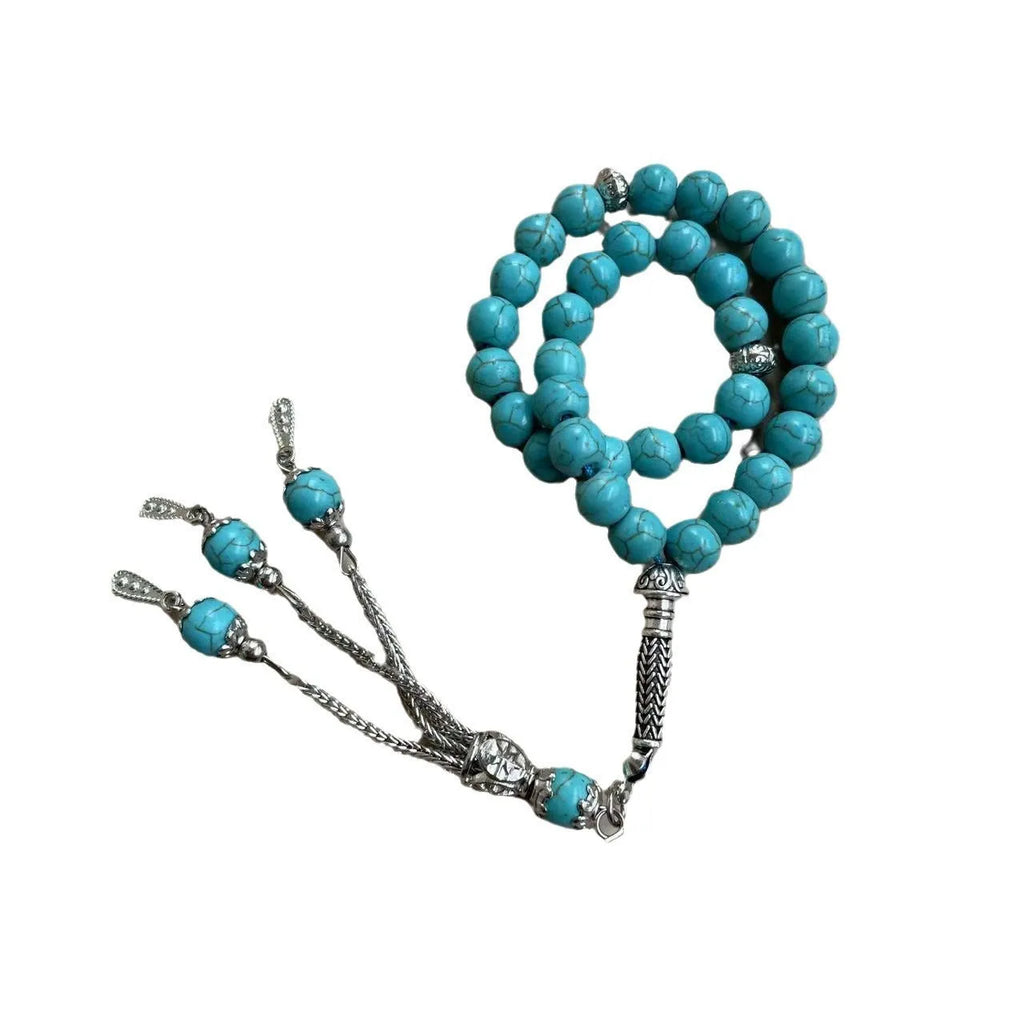Handmade sky blue stone Muslim prayer bracelet with 8mm beads for Islamic worship and dhikr counting