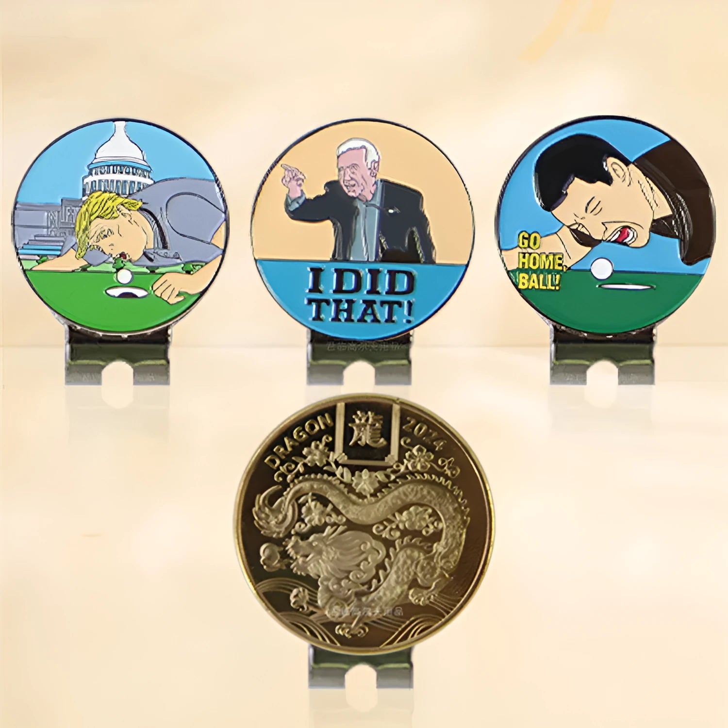 Zinc alloy hat clip featuring personalised dragon year golf accessory design
