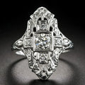 Silver electroplated geometric copper ring with hollow out design and diamond stud accents