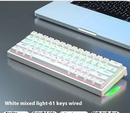 Bluish-black 61-key mechanical keyboard with hot-swappable switches on a desk
