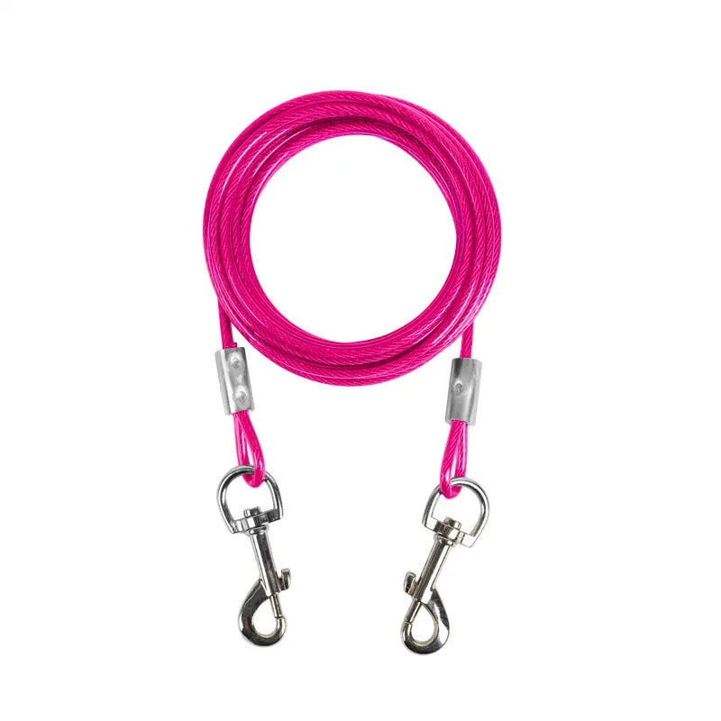 Hand holding rope iron chain double-headed dog leash for two dogs, steel wire, blue colour, 5mm size