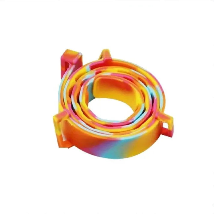 Rainbow coloured plastic flea collar for pets in cat and dog sizes.