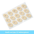 Assortment of clear gel corn protector pads in oval, U-shaped, and circular shapes on a white background.