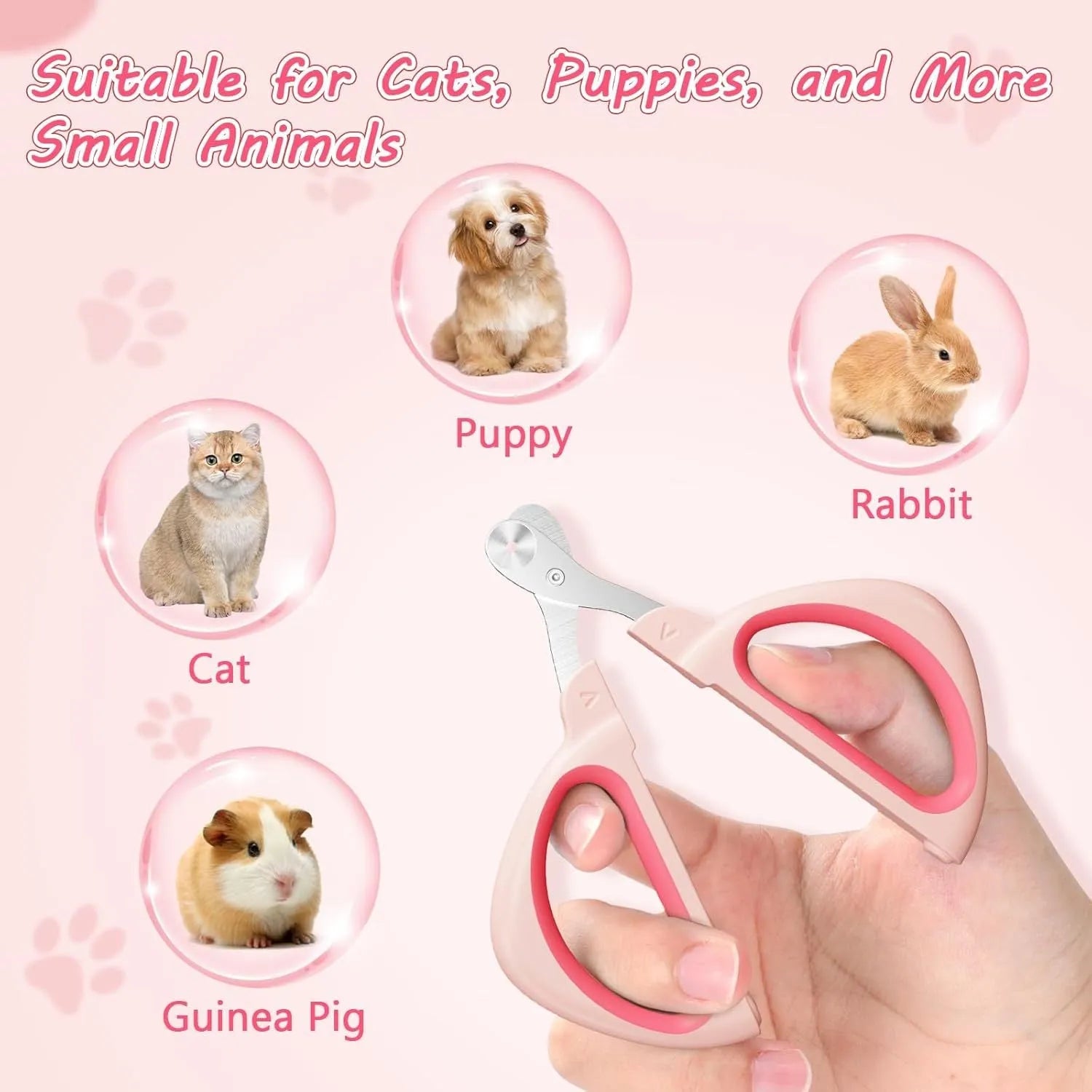 Blue pet nail clipper with a round positioning hole and non-slip handle on a white background.