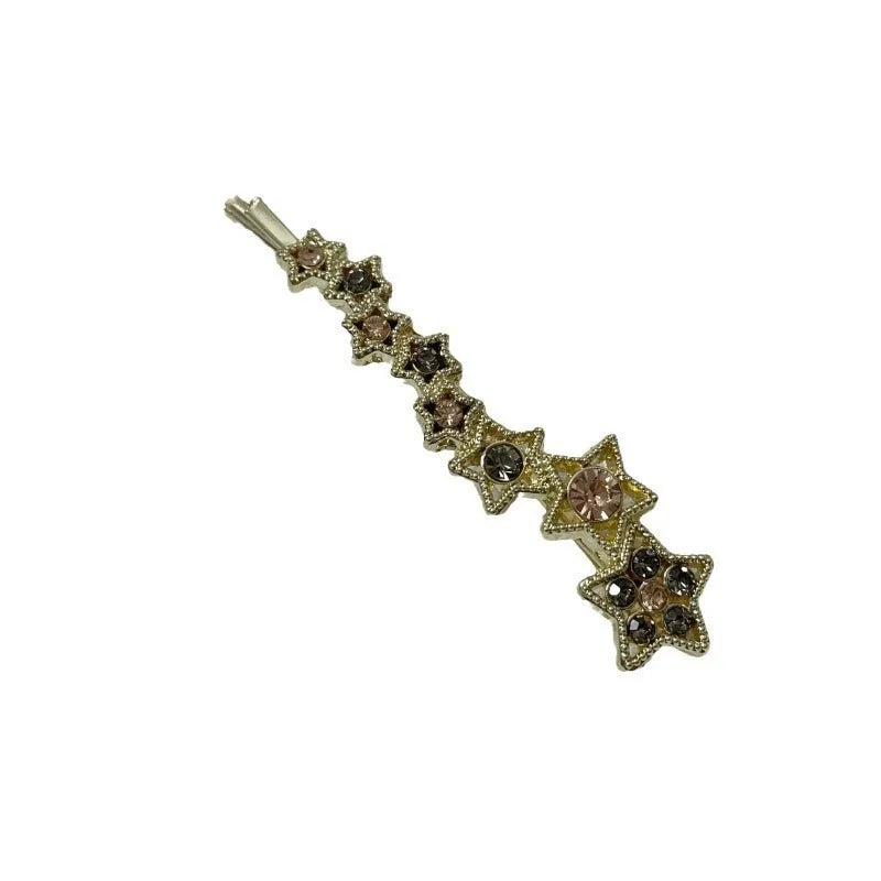 Gold alloy rhinestone barrettes hair clips with Korean star design for women