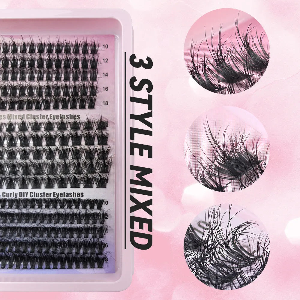 Box of mixed false eyelashes showing five style options with varying volumes from natural to dramatic.
