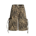 Leopard print cotton cropped pants with high waist and loose straight fit