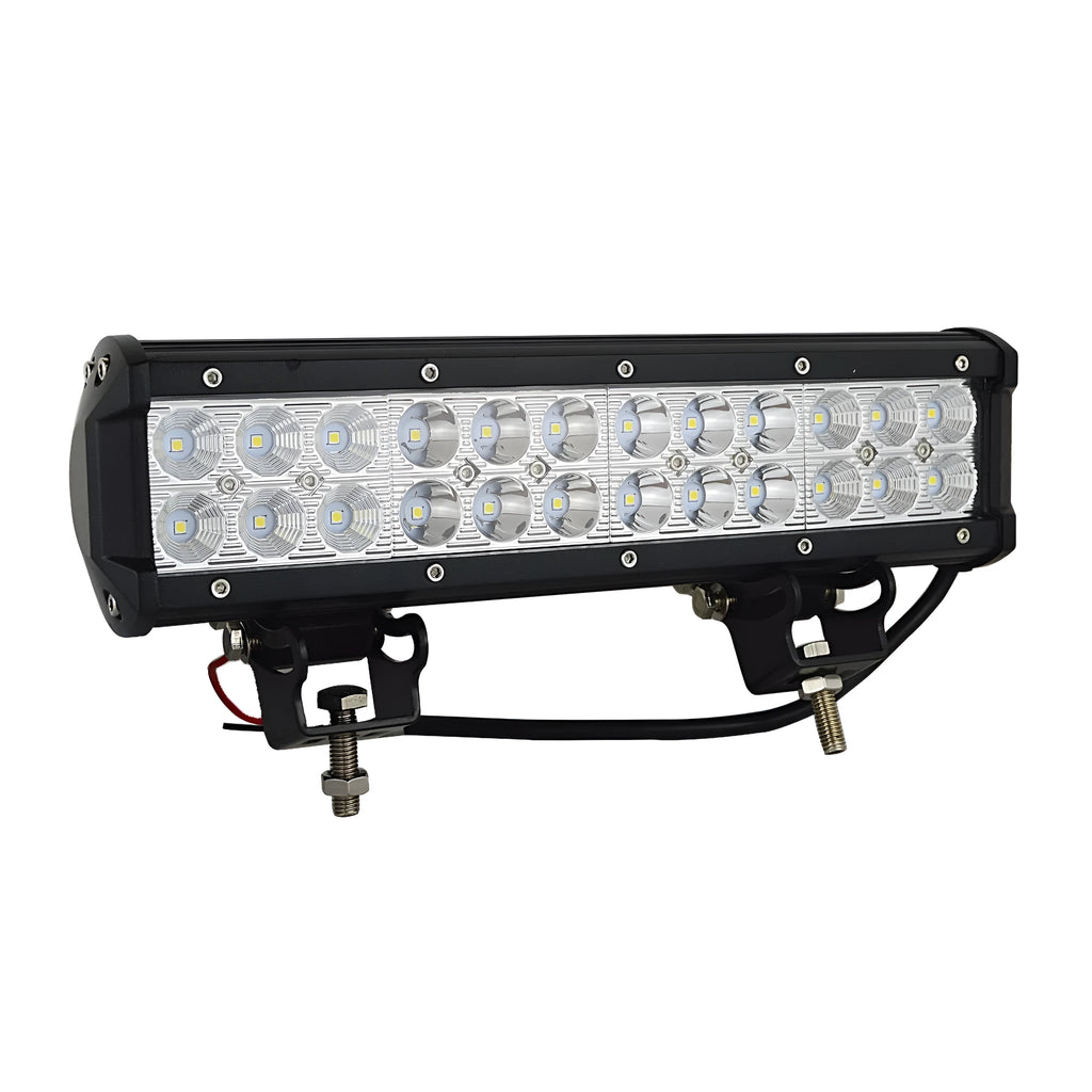 Black aluminium alloy 72W dual row LED roof light bar for off-road vehicles.