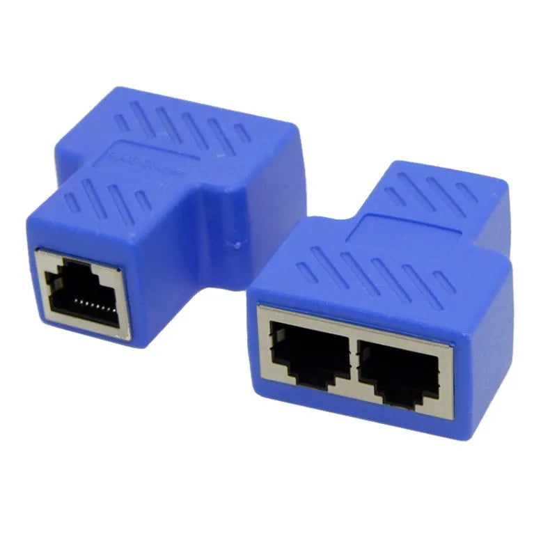RJ45 network tee splitter adapter in white, yellow, red, blue, or black with 2PCS packaging
