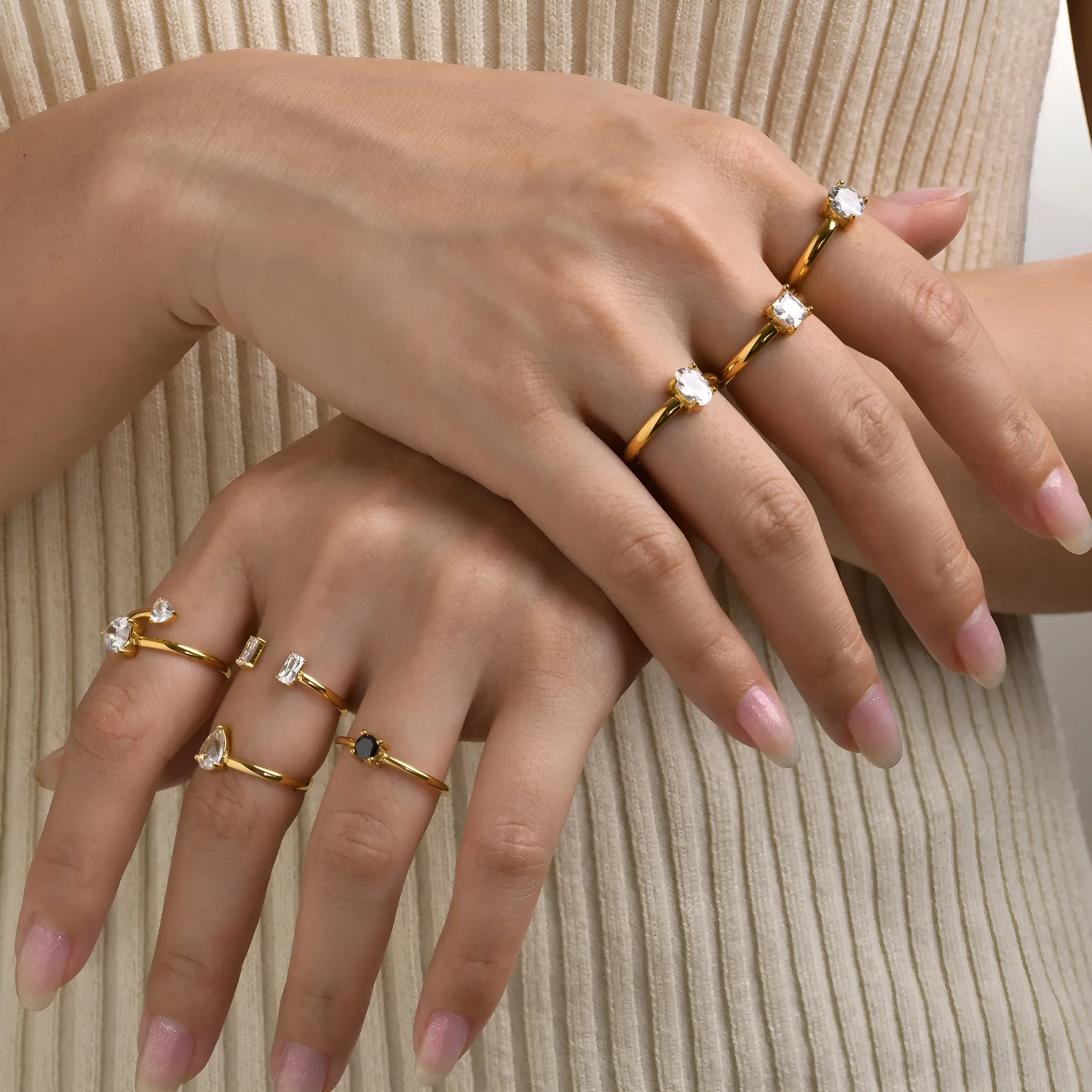 Women's stainless steel open ring with U-shaped geometric design and electroplating finish